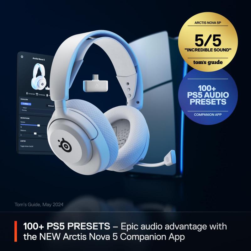 Fone de ouvido sem fio para jogos SteelSeries Arctis Nova 5P White